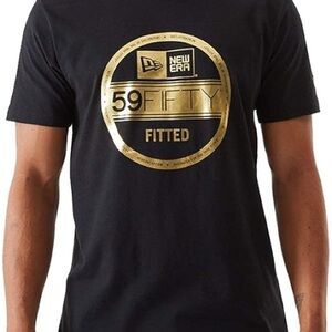 New Era 59FIFTY Fitted Logo Graphic T-Shirt Black Gold Men’s Medium